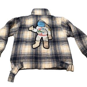 Lola + The Boys Plaid Sherpa Lined Jacket with Astronaut Patch